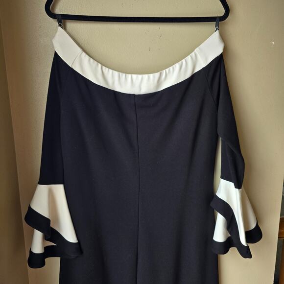 Hilary Radley Off-the-Shoulder Bell Sleeve Dress Large Black White Party Modern - Picture 8 of 10